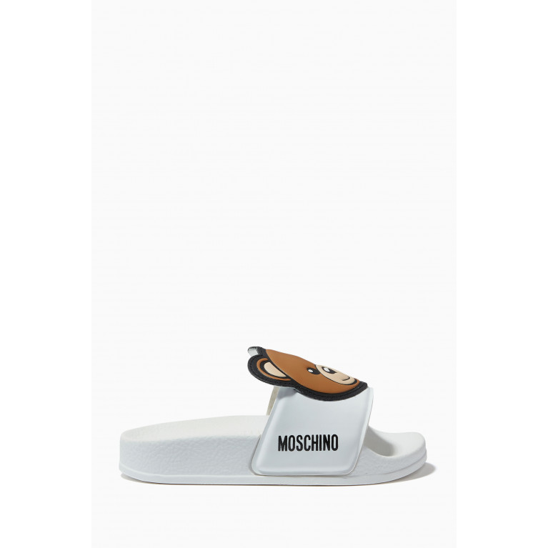 Moschino - Macro Teddy Bear Slides in Rubber White