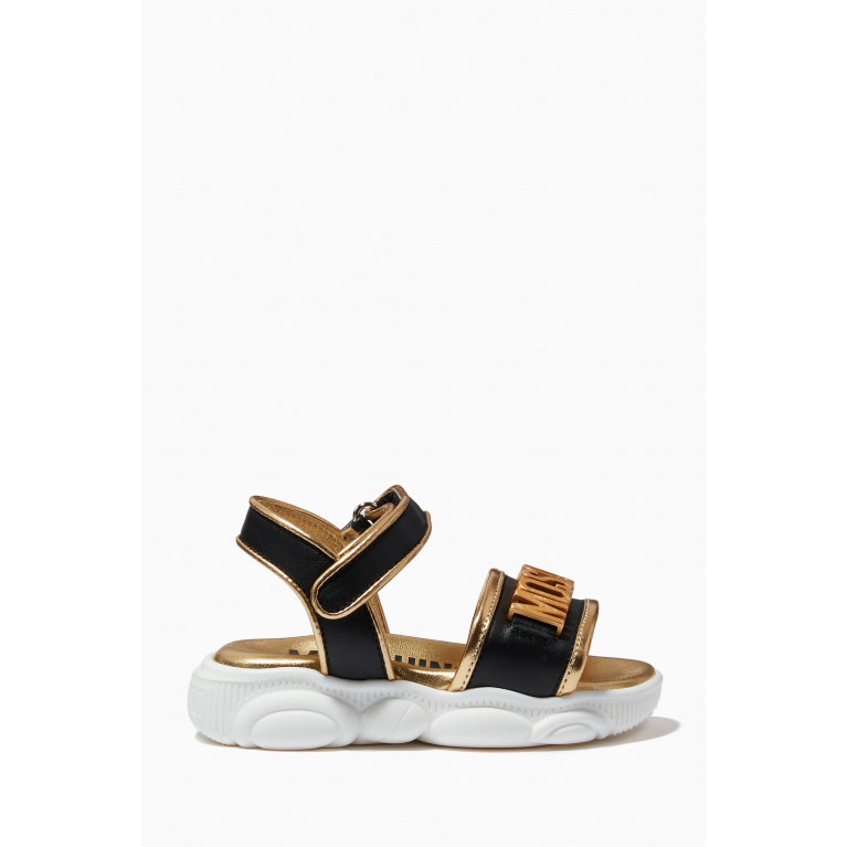 Moschino - Embellished Logo Sandals in Leather