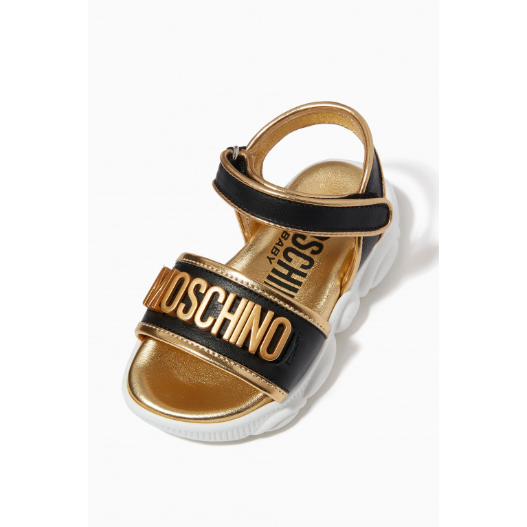 Moschino - Embellished Logo Sandals in Leather