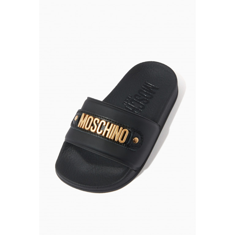 Moschino - Embellished Logo Slides in Rubber Black