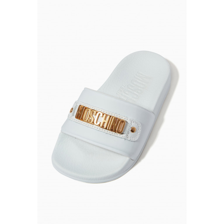 Moschino - Embellished Logo Slides in Rubber White