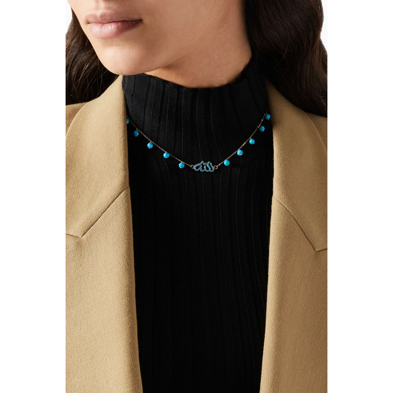 Le Petit Chato - "Allah" Necklace with Turquoise in 18kt Yellow Gold