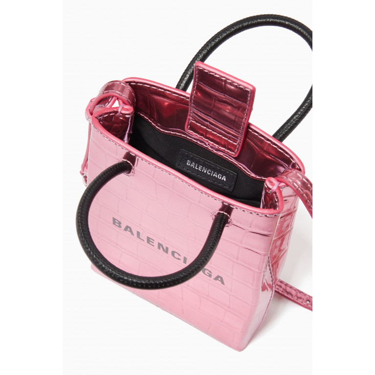 Balenciaga - Shopping Phone Holder Bag in Metallic Croc-embossed Calfskin