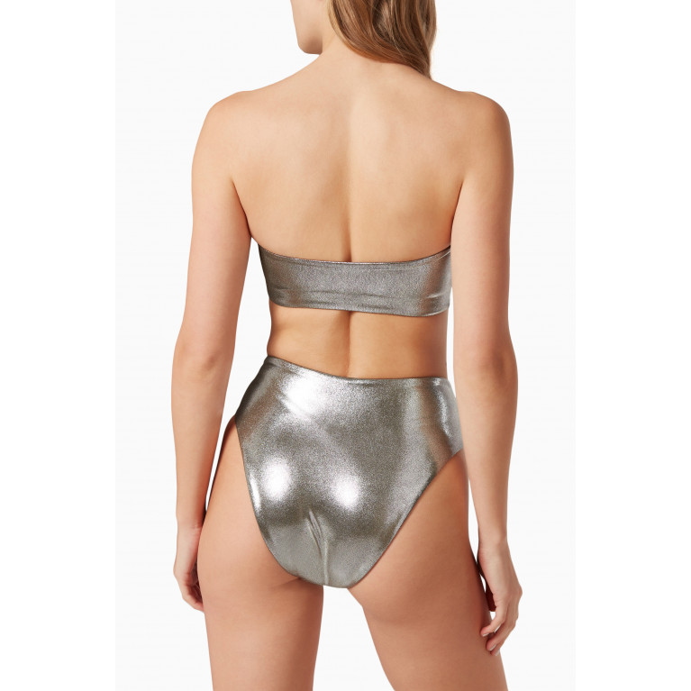 Good American - Metallic Good Waist Reversible Bikini Bottoms in Foil Nylon Silver