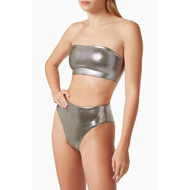 Good American - Metallic Good Waist Reversible Bikini Bottoms in Foil Nylon Silver
