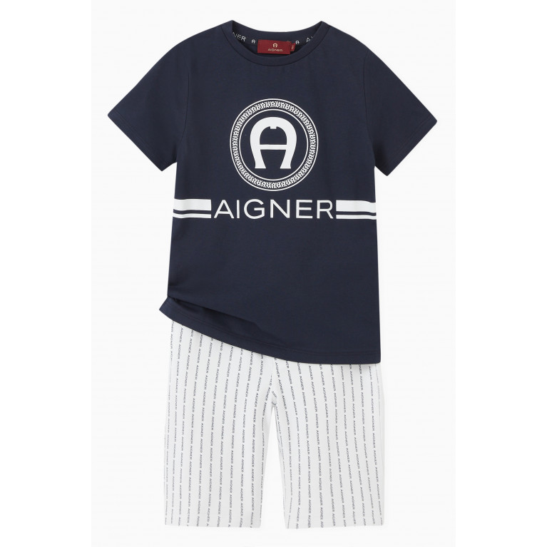 AIGNER - Logo Stripe Shorts in Cotton White
