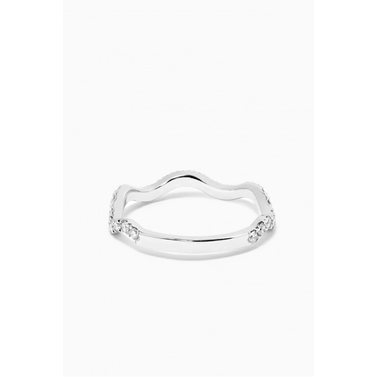 The Golden Collection - Wavy Stack Ring with Diamonds in 18kt White Gold Silver