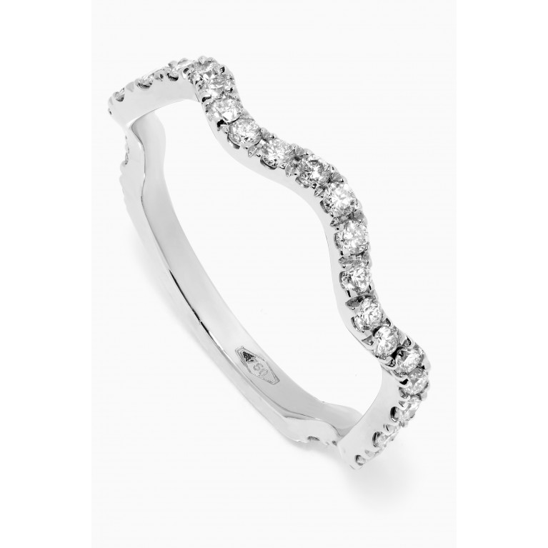 The Golden Collection - Wavy Stack Ring with Diamonds in 18kt White Gold Silver