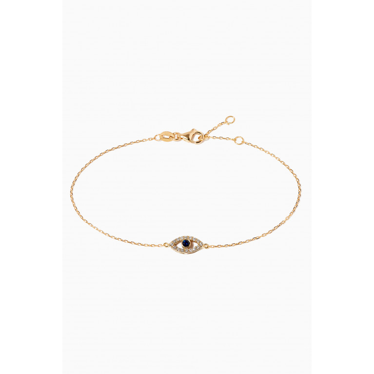 The Golden Collection - Evil Eye Bracelet with Diamonds & Sapphire in 18kt Yellow Gold
