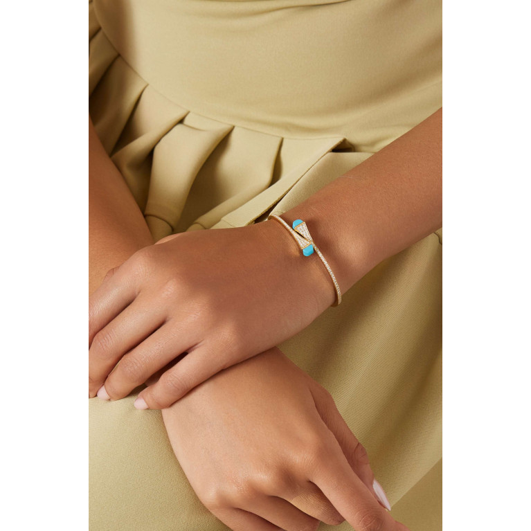 Marli - Cleo Diamond & Turquoise Midi Slip-on Bracelet in 18kt Gold