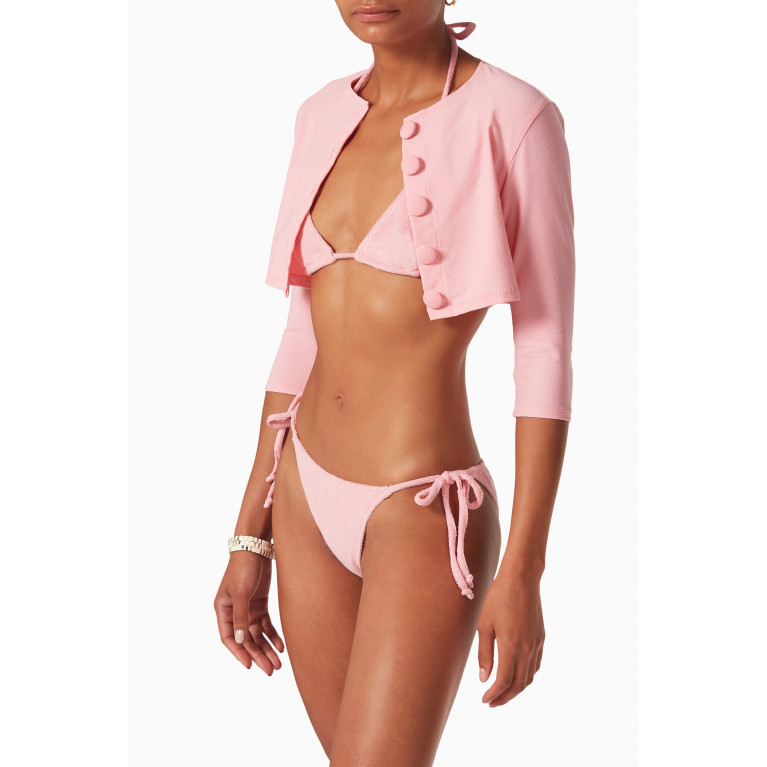 Lisa Marie Fernandez - Plaid Seersucker Cardigan in Nylon Blend Pink