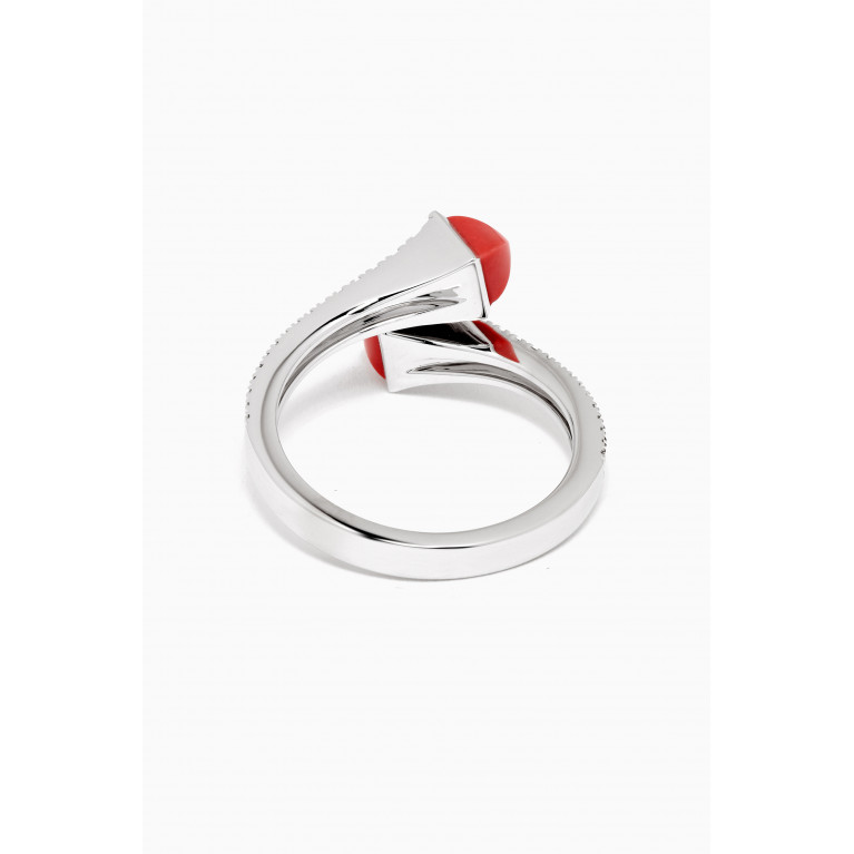 Marli - Cleo Diamond & Red Coral Midi Ring in 18kt White Gold