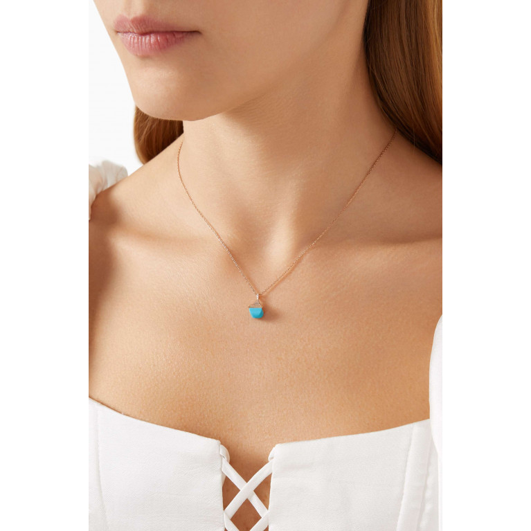 Marli - Cleo Mini Rev Diamond & Turquoise Necklace in 18kt Rose Gold