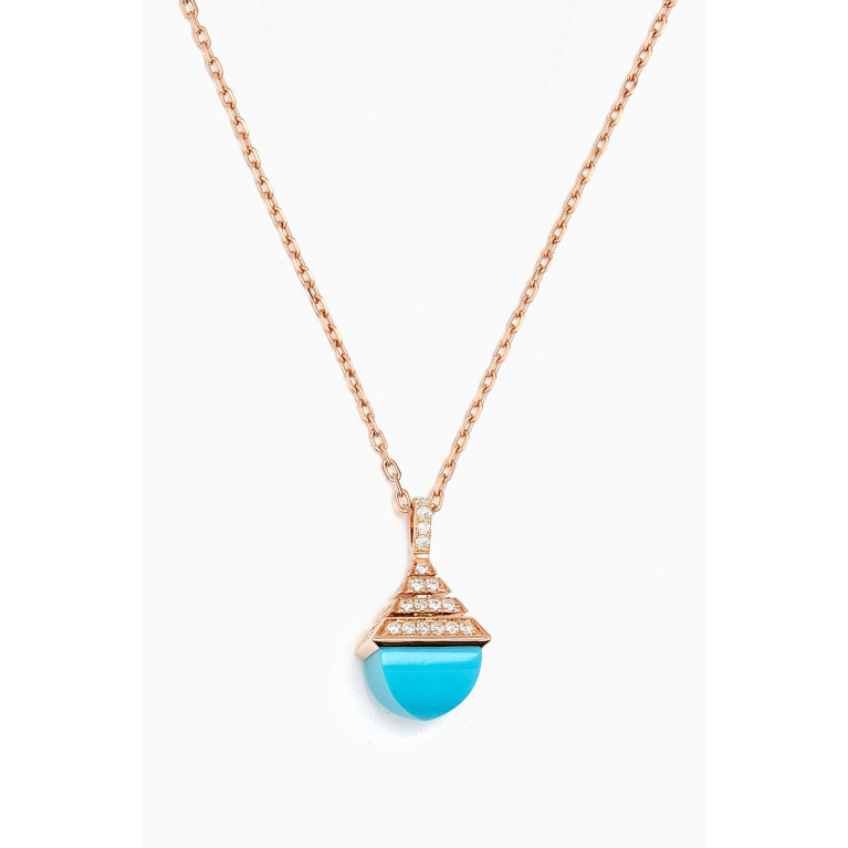 Marli - Cleo Mini Rev Diamond & Turquoise Necklace in 18kt Rose Gold