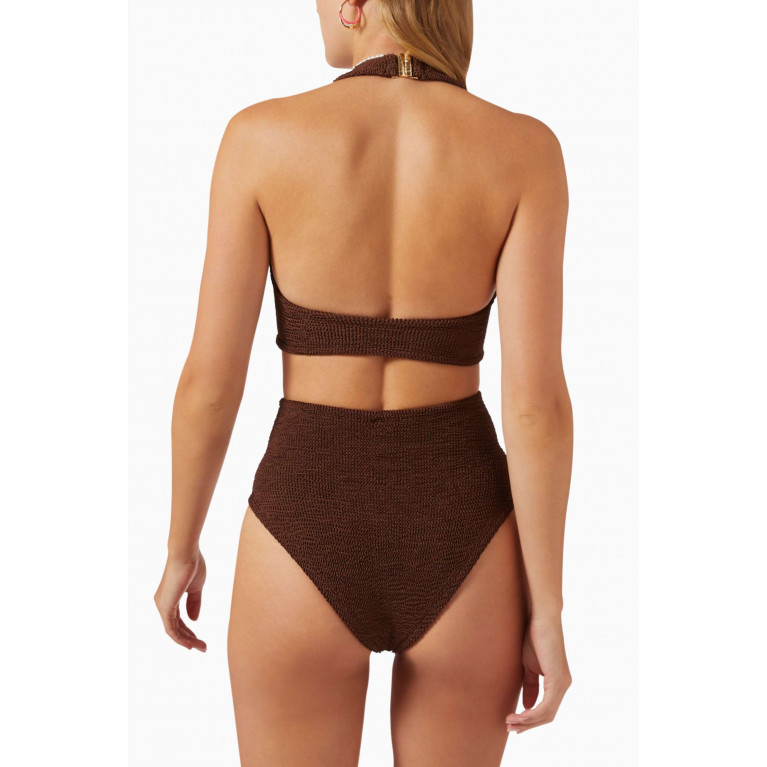 Hunza G - Ursula Halterneck One-piece Swimsuit in Original Crinkle™ Brown
