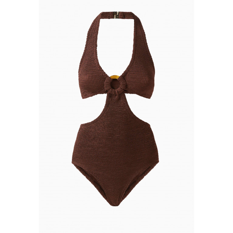 Hunza G - Ursula Halterneck One-piece Swimsuit in Original Crinkle™ Brown