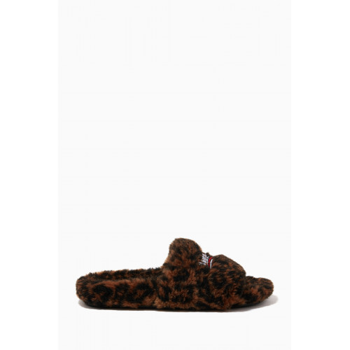 Balenciaga - Political Campaign Furry Slide Sandals in Leopard Faux Fur