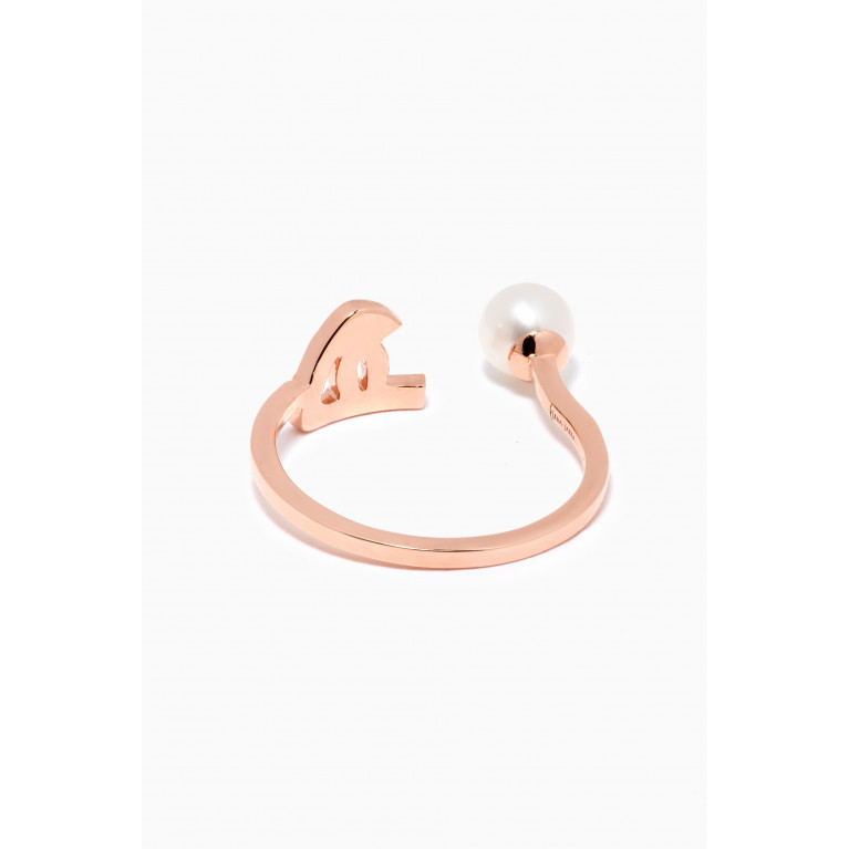 HIBA JABER - "Ha" Letter Pearl Drop Ring with Rubies in 18kt Rose Gold