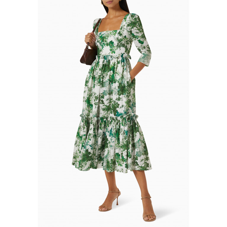 Cara Cara - Blue Hill Tiered Midi Dress in Cotton-linen Green