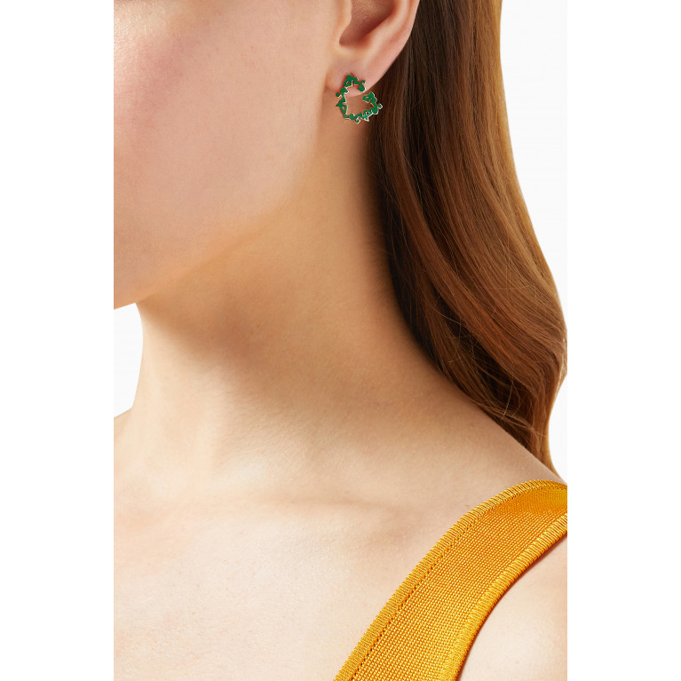 Bil Arabi - "Hob/ Love" Heart Enamel Earrings in 18kt Yellow Gold Green