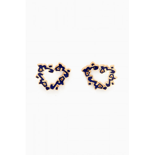 Bil Arabi - "Hob/ Love" Heart Enamel Earrings in 18kt Yellow Gold Blue