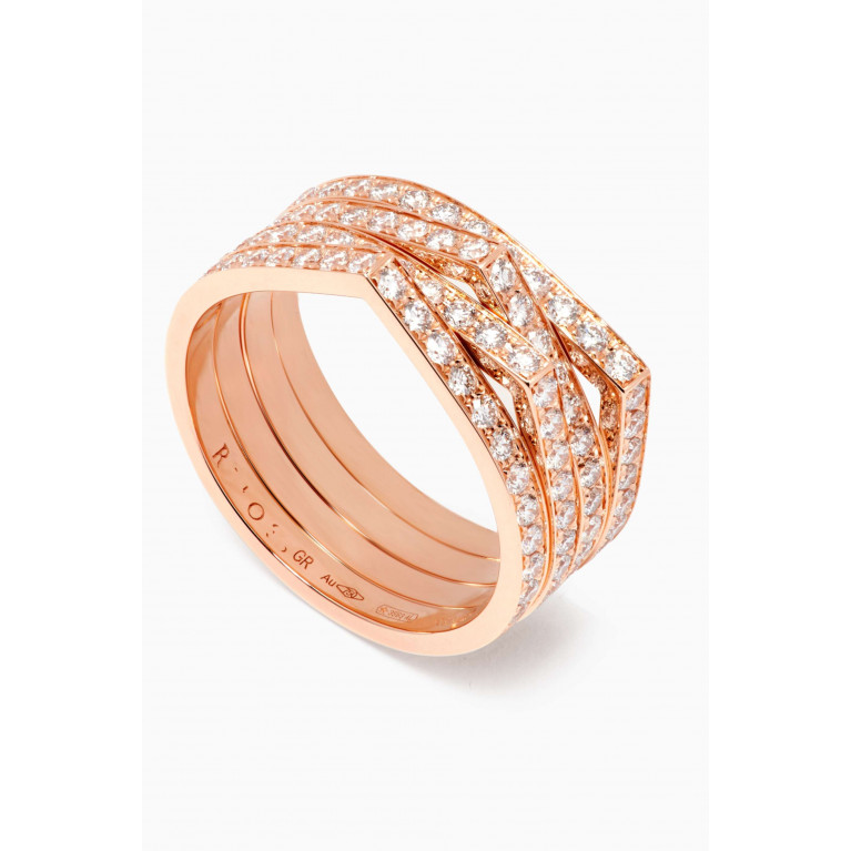 Repossi - Antifer 4 Rows Ring with Diamonds in 18kt Rose Gold