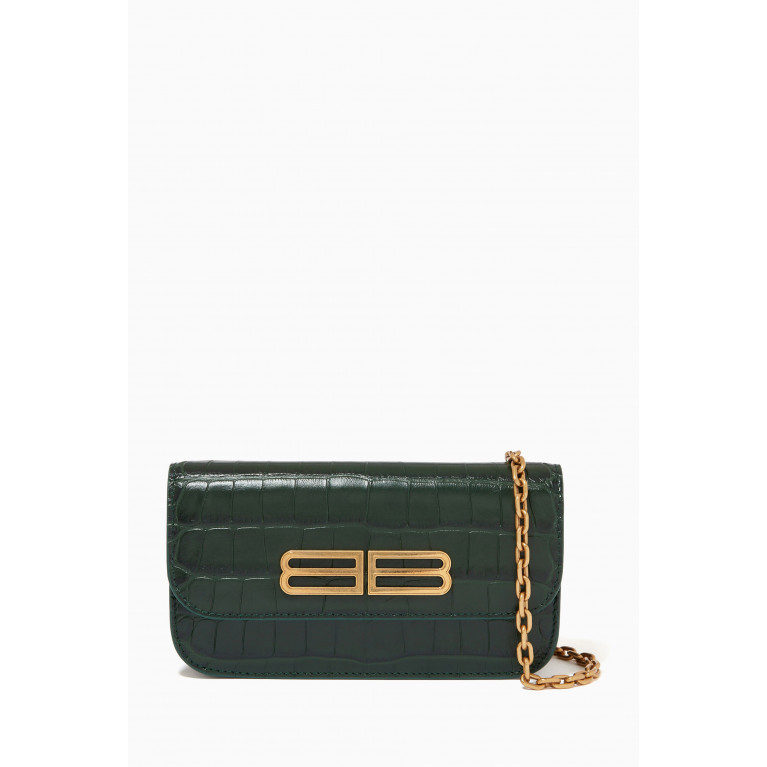 Balenciaga - Gossip Wallet on Chain in Croc-embossed Leather