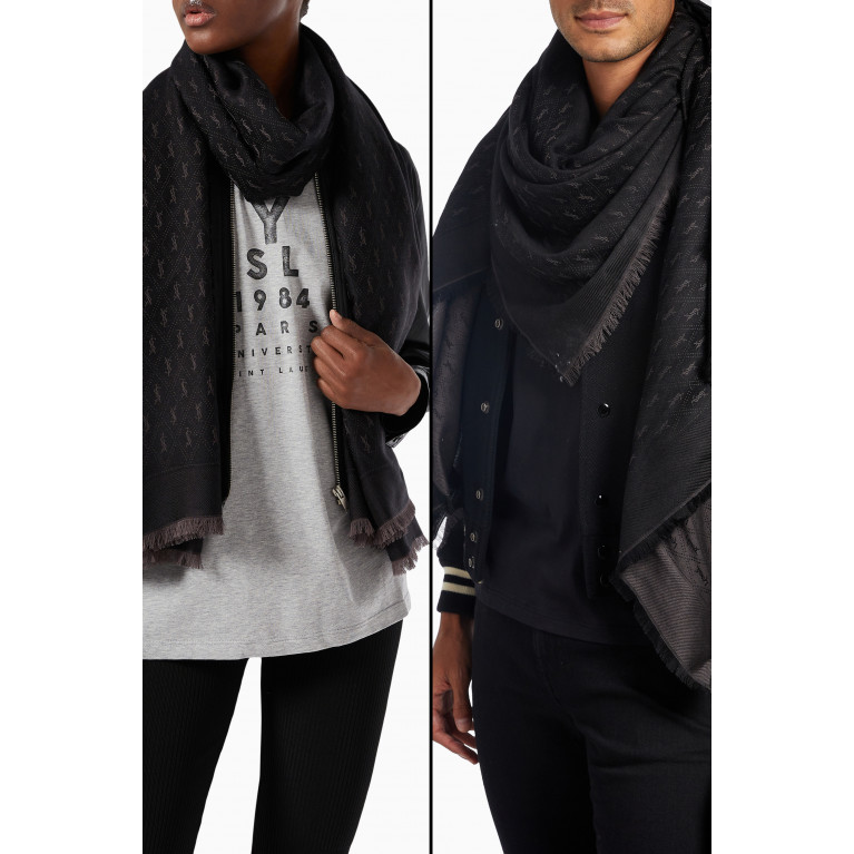 Saint Laurent - Large YSL Monogram Scarf In Wool, Silk & Cotton Jacquard