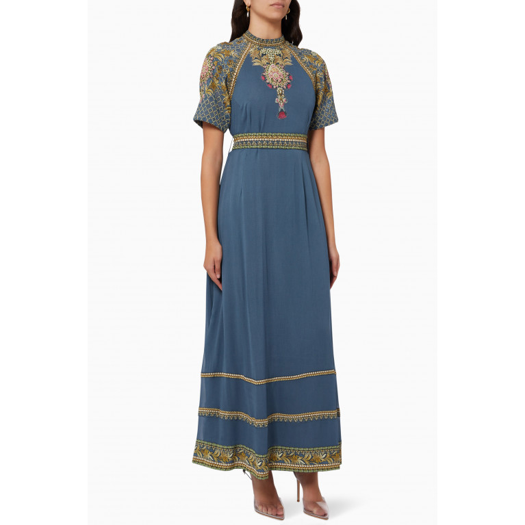 Nirraamyaa - Embellished Maxi Dress in Georgette Grey