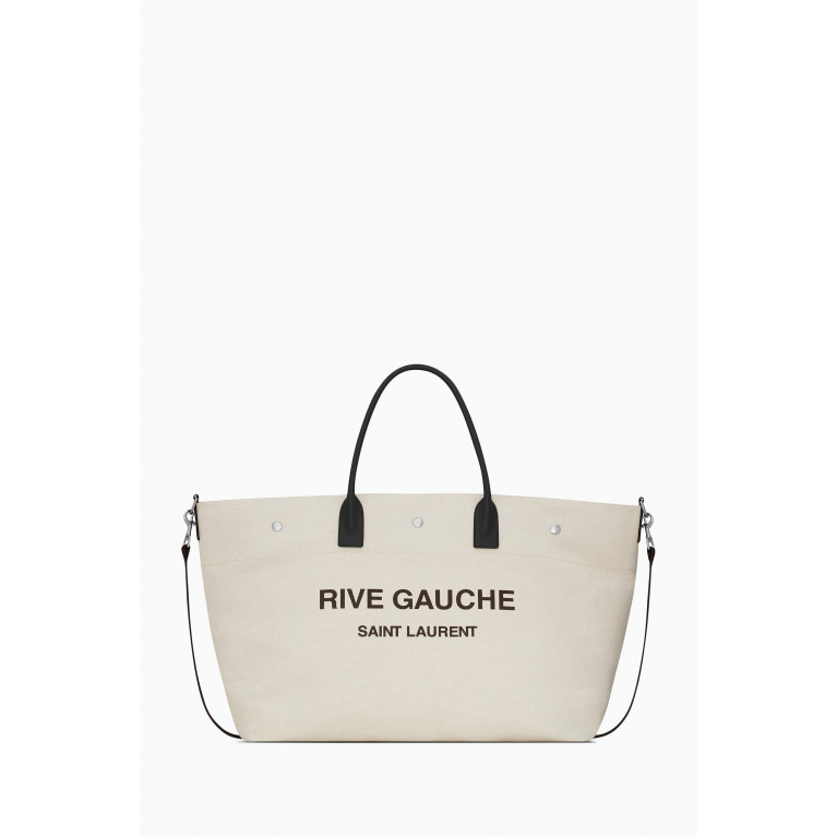 Saint Laurent - Maxi Rive Gauche Shopping Bag in Canvas & Smooth Leather