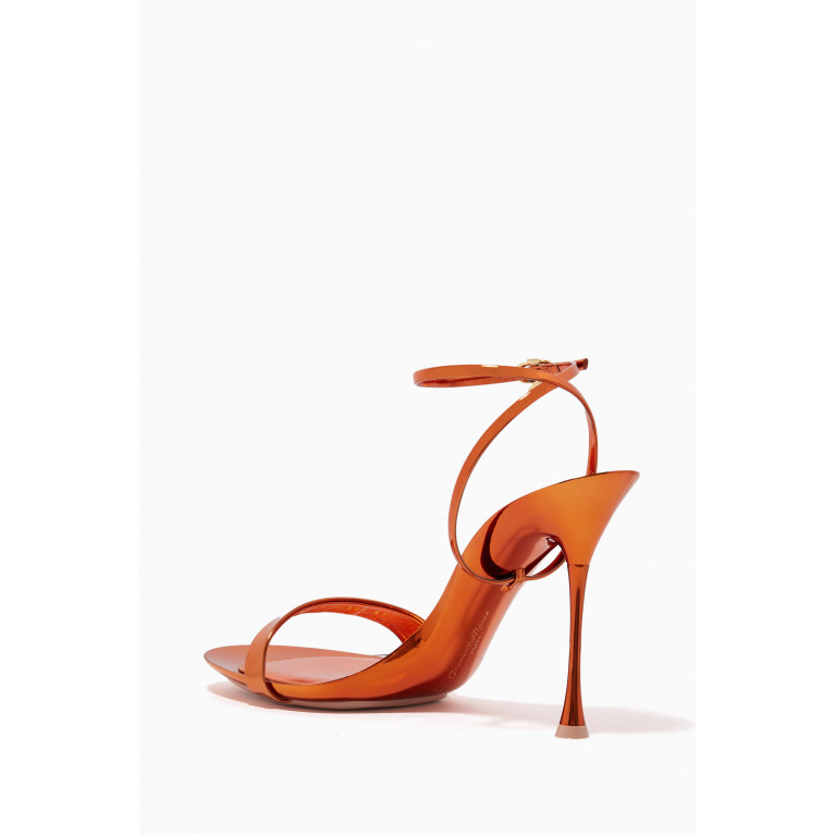 Gianvito Rossi - Spice Ribbon Sandals 95 in Metallic Leather Orange