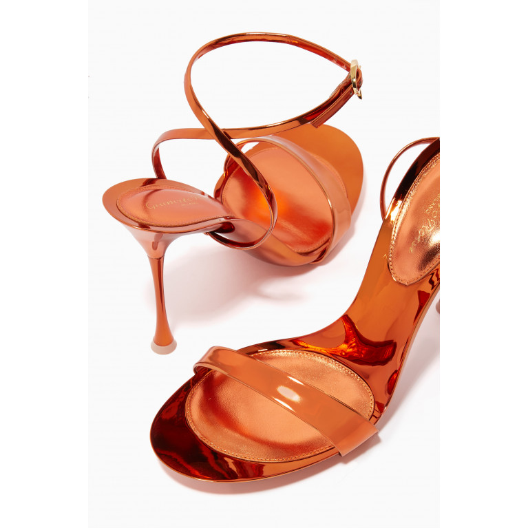 Gianvito Rossi - Spice Ribbon Sandals 95 in Metallic Leather Orange