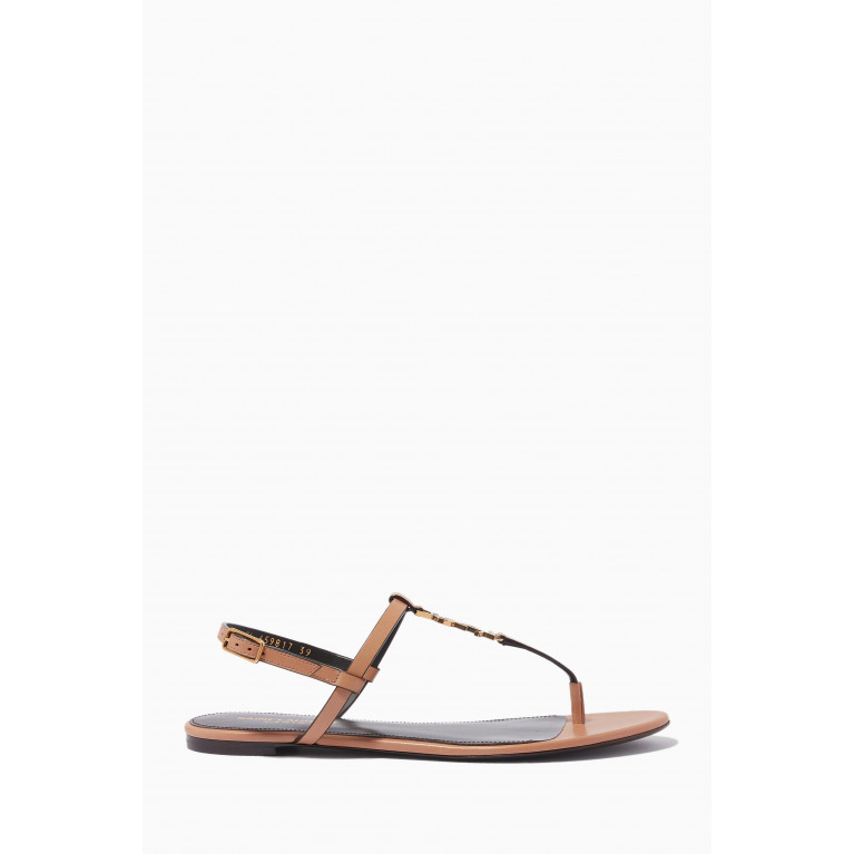 Saint Laurent - Cassandra Monogram Flat Sandals in Smooth Leather