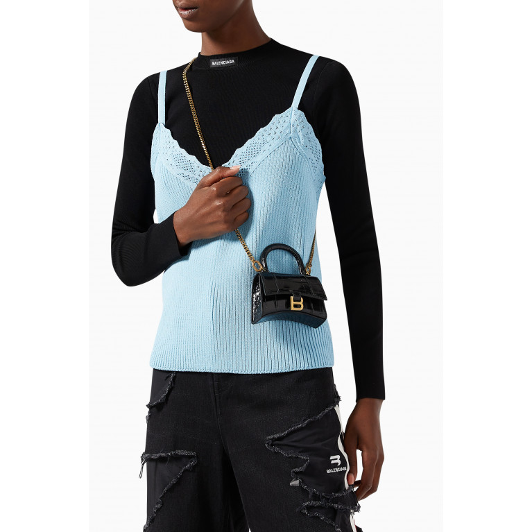 Balenciaga - Hourglass Mini Top Handle Bag in Crocodile Embossed Leather