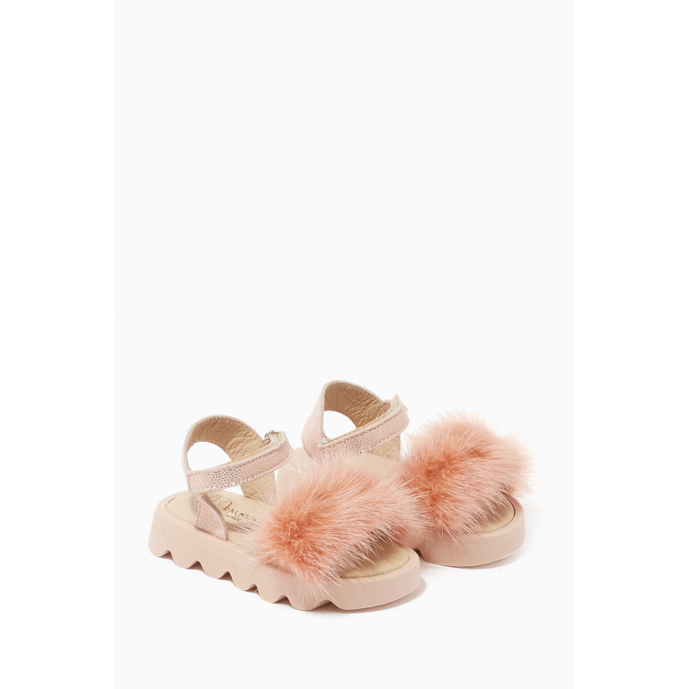 Babywalker - Fur-detail Strap Chunky Sandals Pink