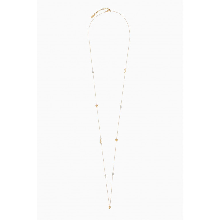 Saint Laurent - YSL Heart & Rhinestone Long Necklace in Brass