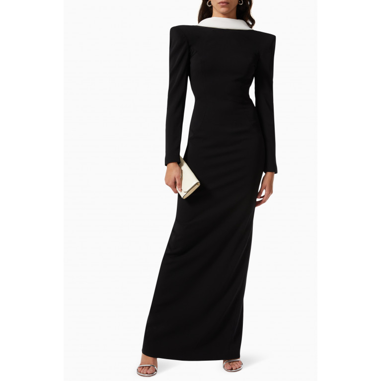 Monot - Contrasting Backless Maxi Dress in Crepe