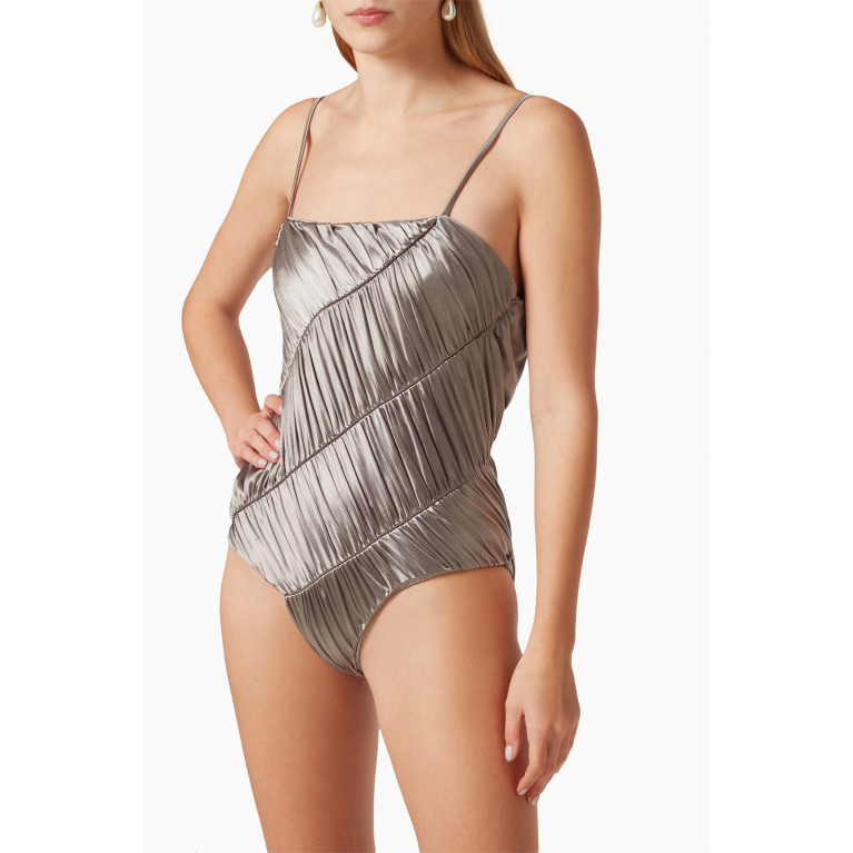 Isa Boulder - Ruched Swimsuit Silver