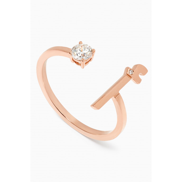 HIBA JABER - "A" Glam Your Initial Ring with Diamonds in 18kt Rose Gold