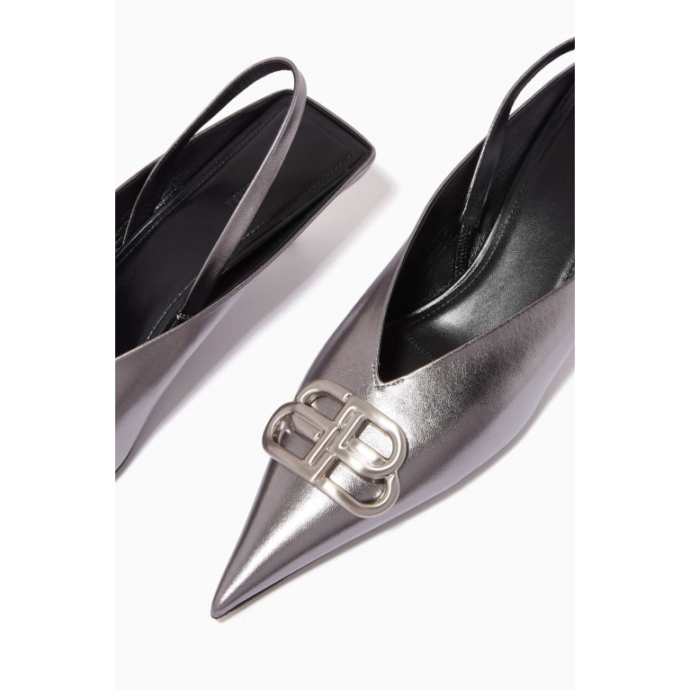 Balenciaga - BB Square Knife Slingback Mules in Metallic Leather