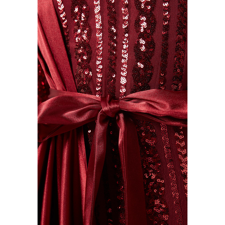 NASS - Belted Dress in Sequinned Tulle & Satin Red