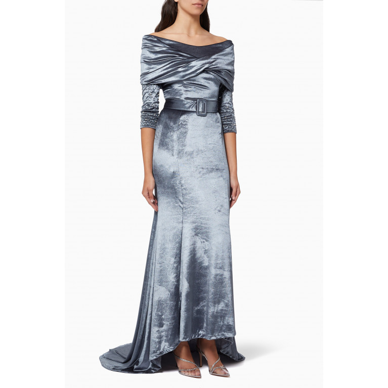 NASS - Embellished Draped Dress in Velvet Grey