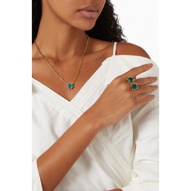 Dima Jewellery - Emerald & Diamond Open Ring in 18kt Yellow Gold