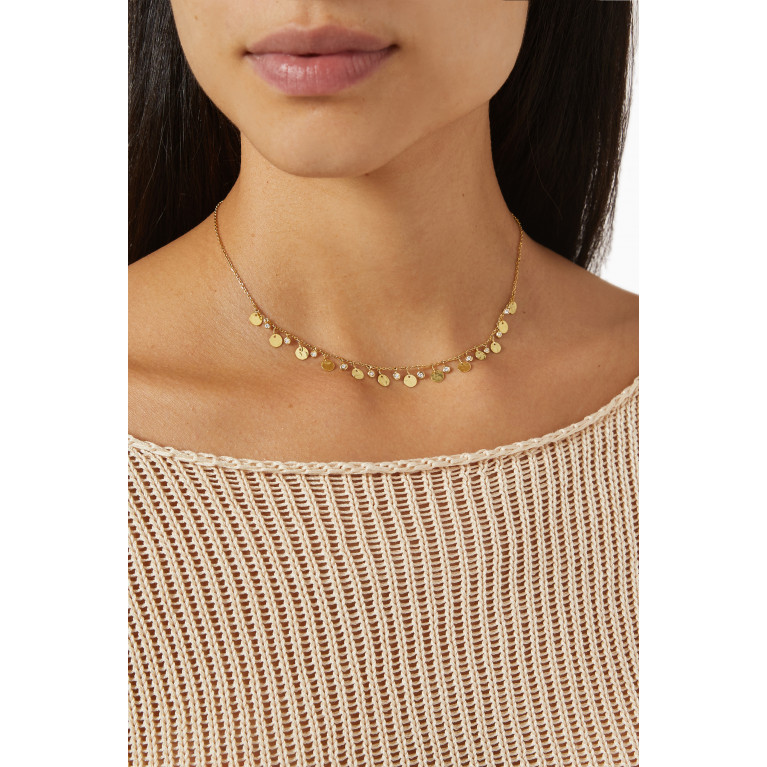 Dima Jewellery - Classic Hammered Coin Necklace with Diamonds in 18kt Yellow Gold