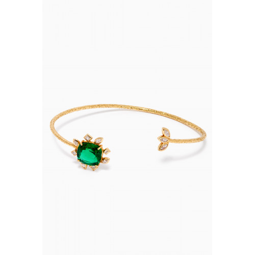 Dima Jewellery - Emerald & Diamond Open Bracelet in 18kt Yellow Gold