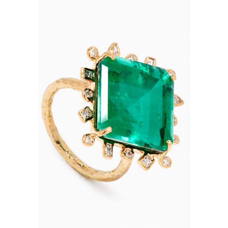 Dima Jewellery - Emerald Statement Ring with Diamonds in 18kt Yellow Gold