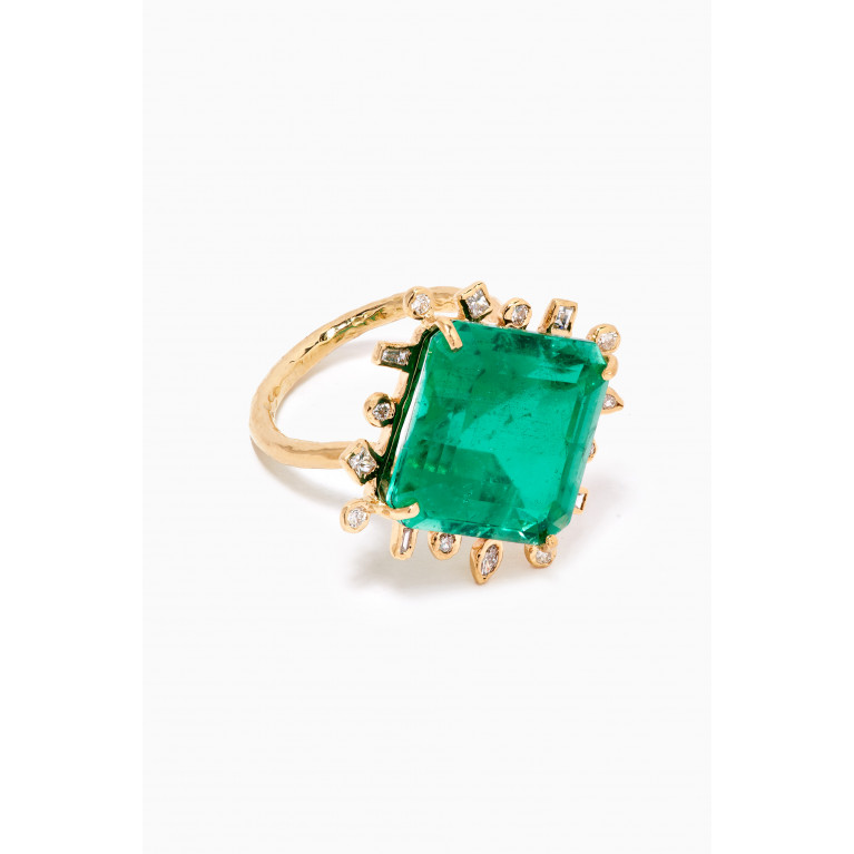 Dima Jewellery - Emerald Statement Ring with Diamonds in 18kt Yellow Gold