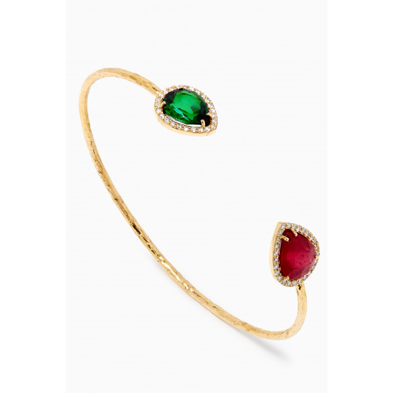 Dima Jewellery - Ruby & Emerald Open Bracelet with Diamonds in 18kt Yellow Gold