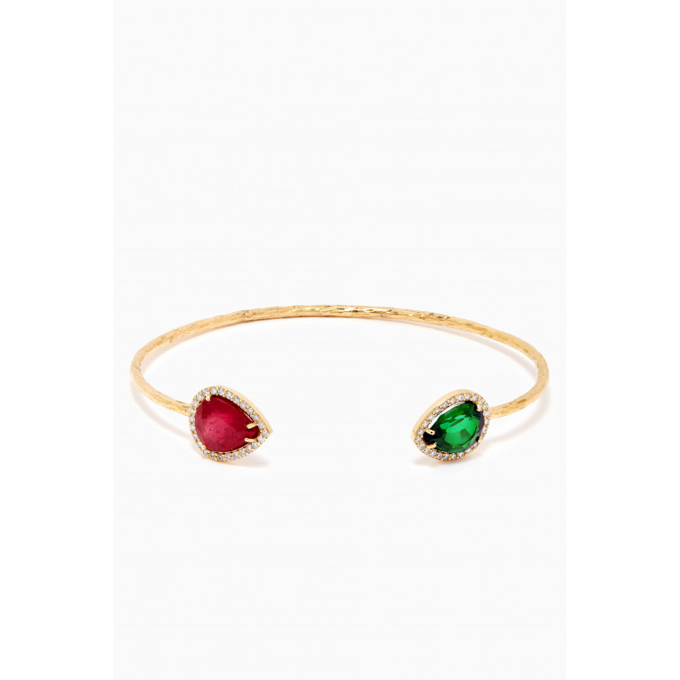 Dima Jewellery - Ruby & Emerald Open Bracelet with Diamonds in 18kt Yellow Gold