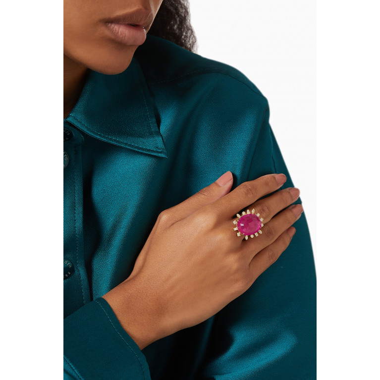 Dima Jewellery - Ruby Statement Ring with Diamonds in 18kt Yellow Gold